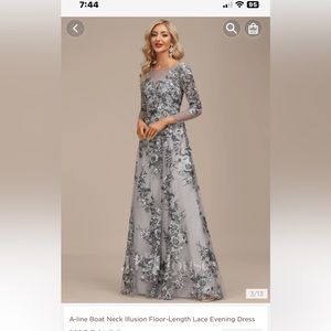 JJHouse formal dress. Silver/grey worn one time at my son’s wedding.